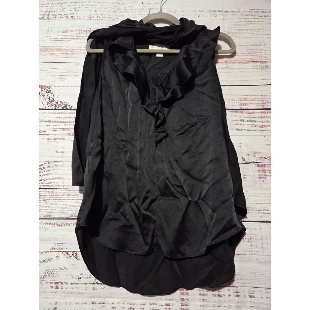 Rachel Zoe Black 100% Silk Ruffle V-Neck High-Low Sleeveless Blouse Size 8